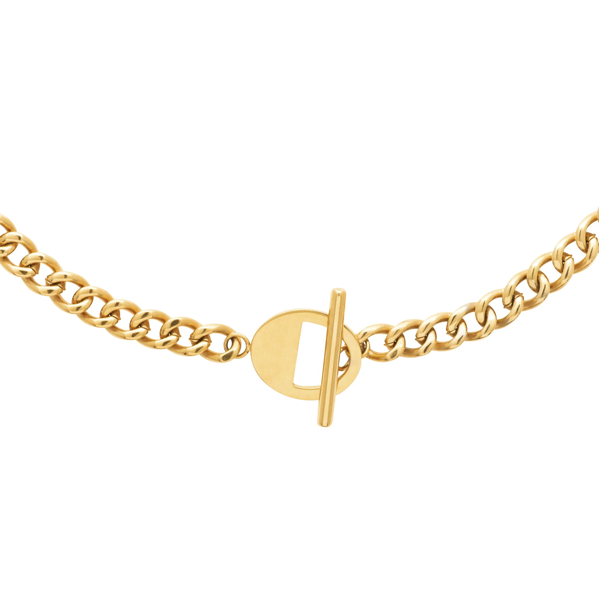 Collier maille gourmette en acier doré avec fermoir bâton – Image 3